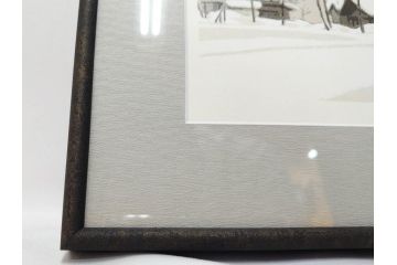 真作　1992年　1993年　橋本広喜　「秋イメージ」　439/500　「冬イメージ」　100/500　温かみと安らぎを感じるリトグラフ2点セット(柿、雪、山村、風景、サイン入り、額付、外箱付)(R-082819)