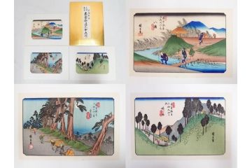 復刻版　山田書院　手摺　木版　歌川広重　渓斎英泉　全24巻・69図+肖像画　2枚欠品　木曽街道六十九次(木版画・浮世絵、中津川変わり図含)(R-082821)