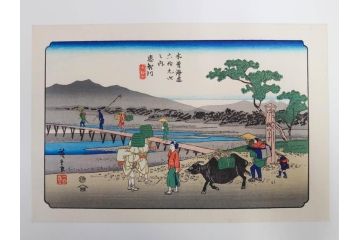 復刻版　山田書院　手摺　木版　歌川広重　渓斎英泉　全24巻・69図+肖像画　2枚欠品　木曽街道六十九次(木版画・浮世絵、中津川変わり図含)(R-082821)
