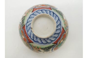 上手物　江戸期　古伊万里　色絵　約12cm　3.7寸　食卓を艶やかに彩る蓋付き茶碗5客セット(松竹梅、金彩、風景、花、器、どんぶり、蓋茶碗、和食器、三寸七分)(R-082823)
