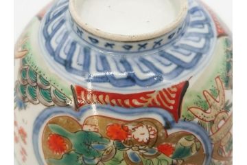 上手物　江戸期　古伊万里　色絵　約12cm　3.7寸　食卓を艶やかに彩る蓋付き茶碗5客セット(松竹梅、金彩、風景、花、器、どんぶり、蓋茶碗、和食器、三寸七分)(R-082823)