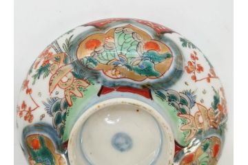 上手物　江戸期　古伊万里　色絵　約12cm　3.7寸　食卓を艶やかに彩る蓋付き茶碗5客セット(松竹梅、金彩、風景、花、器、どんぶり、蓋茶碗、和食器、三寸七分)(R-082823)