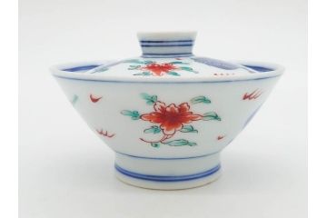 有田焼　伊万里　染錦　獅子　宝珠　約9cm　2.9寸　匠の美技を感じる蓋付き茶碗5客セット(珍味入れ、器、どんぶり、和食器、二寸九分)(R-082824)