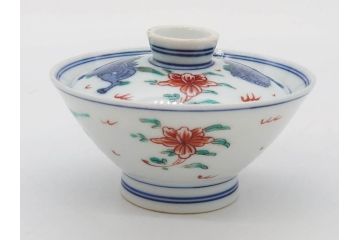 有田焼　伊万里　染錦　獅子　宝珠　約9cm　2.9寸　匠の美技を感じる蓋付き茶碗5客セット(珍味入れ、器、どんぶり、和食器、二寸九分)(R-082824)