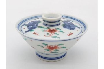 有田焼　伊万里　染錦　獅子　宝珠　約9cm　2.9寸　匠の美技を感じる蓋付き茶碗5客セット(珍味入れ、器、どんぶり、和食器、二寸九分)(R-082824)