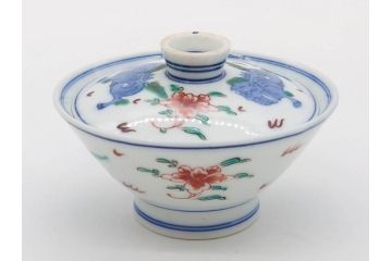 有田焼　伊万里　染錦　獅子　宝珠　約9cm　2.9寸　匠の美技を感じる蓋付き茶碗5客セット(珍味入れ、器、どんぶり、和食器、二寸九分)(R-082824)