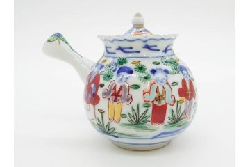 大明萬暦年製　五彩　唐人　寛ぎの時間を演出する煎茶器セット(急須、湯冷まし、煎茶碗、湯呑み、湯のみ、竹林、賢人、竜、龍、金彩、茶道具、共箱付)(R-082825)