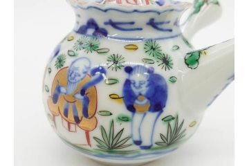 大明萬暦年製　五彩　唐人　寛ぎの時間を演出する煎茶器セット(急須、湯冷まし、煎茶碗、湯呑み、湯のみ、竹林、賢人、竜、龍、金彩、茶道具、共箱付)(R-082825)