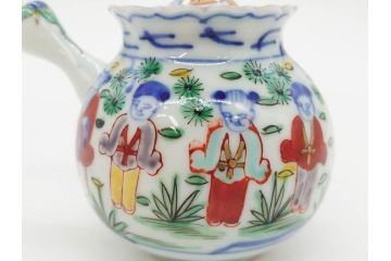 大明萬暦年製　五彩　唐人　寛ぎの時間を演出する煎茶器セット(急須、湯冷まし、煎茶碗、湯呑み、湯のみ、竹林、賢人、竜、龍、金彩、茶道具、共箱付)(R-082825)