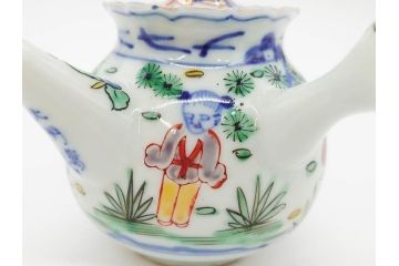 大明萬暦年製　五彩　唐人　寛ぎの時間を演出する煎茶器セット(急須、湯冷まし、煎茶碗、湯呑み、湯のみ、竹林、賢人、竜、龍、金彩、茶道具、共箱付)(R-082825)