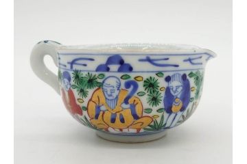 大明萬暦年製　五彩　唐人　寛ぎの時間を演出する煎茶器セット(急須、湯冷まし、煎茶碗、湯呑み、湯のみ、竹林、賢人、竜、龍、金彩、茶道具、共箱付)(R-082825)