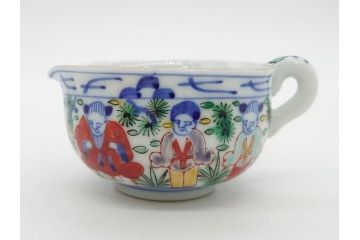 大明萬暦年製　五彩　唐人　寛ぎの時間を演出する煎茶器セット(急須、湯冷まし、煎茶碗、湯呑み、湯のみ、竹林、賢人、竜、龍、金彩、茶道具、共箱付)(R-082825)