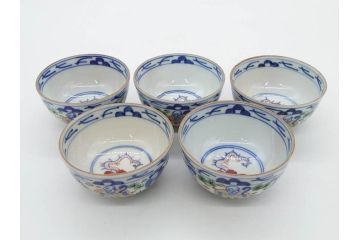 大明萬暦年製　五彩　唐人　寛ぎの時間を演出する煎茶器セット(急須、湯冷まし、煎茶碗、湯呑み、湯のみ、竹林、賢人、竜、龍、金彩、茶道具、共箱付)(R-082825)