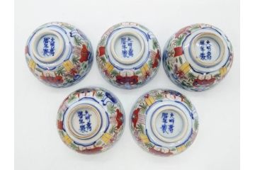 大明萬暦年製　五彩　唐人　寛ぎの時間を演出する煎茶器セット(急須、湯冷まし、煎茶碗、湯呑み、湯のみ、竹林、賢人、竜、龍、金彩、茶道具、共箱付)(R-082825)