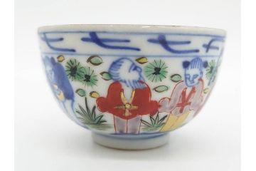 大明萬暦年製　五彩　唐人　寛ぎの時間を演出する煎茶器セット(急須、湯冷まし、煎茶碗、湯呑み、湯のみ、竹林、賢人、竜、龍、金彩、茶道具、共箱付)(R-082825)