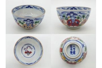 大明萬暦年製　五彩　唐人　寛ぎの時間を演出する煎茶器セット(急須、湯冷まし、煎茶碗、湯呑み、湯のみ、竹林、賢人、竜、龍、金彩、茶道具、共箱付)(R-082825)