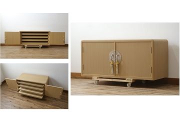 中古　美品　光彦刻　淡い色合いの品のある金具が魅力的な加茂総桐箪笥・上段(総桐たんす、四方丸、大丸、収納箪笥、和タンス、観音箪笥、ローボード、ローチェスト、引き出し、テレビ台、テレビボード)(R-082831)