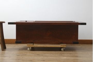 中古　美品!!　岩谷堂箪笥　菊幸　欅(ケヤキ)材　漆塗り　美しく迫力のある杢目が魅力的な長火鉢(木製火鉢、囲炉裏テーブル、ローテーブル、センターテーブル、リビングテーブル、座卓)(R-082845)