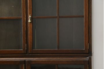 イギリスアンティーク　人気の薄型　希少サイズ　オーク材　シンプルな大型ブックケース(キャビネット、飾り棚、本棚、本箱、書棚、陳列棚、ガラス戸棚、収納棚、ディスプレイケース、店舗什器、英国)(R-082847)