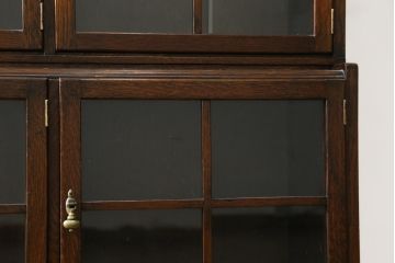 イギリスアンティーク　人気の薄型　希少サイズ　オーク材　シンプルな大型ブックケース(キャビネット、飾り棚、本棚、本箱、書棚、陳列棚、ガラス戸棚、収納棚、ディスプレイケース、店舗什器、英国)(R-082847)