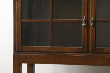 イギリスアンティーク　人気の薄型　希少サイズ　オーク材　シンプルな大型ブックケース(キャビネット、飾り棚、本棚、本箱、書棚、陳列棚、ガラス戸棚、収納棚、ディスプレイケース、店舗什器、英国)(R-082847)