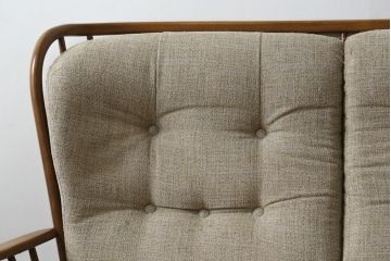 イギリスビンテージ　ERCOL(アーコール)　エバーグリーン　曲げ木のフレームが目を惹くハイバック2人掛けソファ(アームソファ、ラブソファ、二人掛け、ヴィンテージ、英国)(定価約72万円)(R-082849)