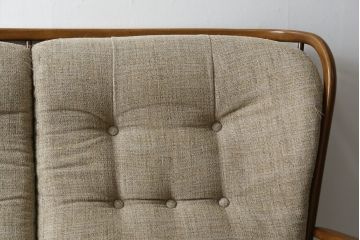 イギリスビンテージ　ERCOL(アーコール)　エバーグリーン　曲げ木のフレームが目を惹くハイバック2人掛けソファ(アームソファ、ラブソファ、二人掛け、ヴィンテージ、英国)(定価約72万円)(R-082849)