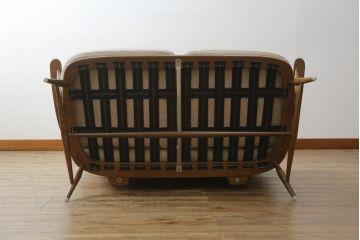 イギリスビンテージ　ERCOL(アーコール)　エバーグリーン　曲げ木のフレームが目を惹くハイバック2人掛けソファ(アームソファ、ラブソファ、二人掛け、ヴィンテージ、英国)(定価約72万円)(R-082849)