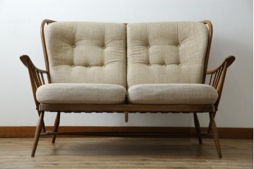 イギリスビンテージ　ERCOL(アーコール)　エバーグリーン　曲げ木のフレームが目を惹くハイバック2人掛けソファ　定価約72万円　(R-082849)