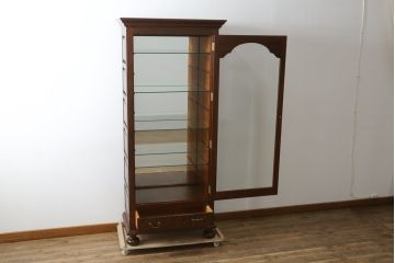 中古　特注品　松本民芸家具　シックな佇まいのキュリオケース(キャビネット、陳列棚、飾り棚、ガラスケース、コレクションケース、店舗什器)(R-082850)