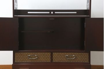 中古　美品　高級品!!　伝統工芸　箱根細工(寄木細工)　麻の葉文様が美しい茶棚(茶箪笥、茶タンス、収納棚、飾り棚、戸棚、サイドボード)(定価推定約60万円)(R-082852)
