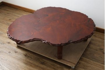 和製ビンテージ　美品!!　鳥眼杢(バーズアイ)一枚板　自然な木の風合いを活かした存在感抜群の座卓(ローテーブル、センターテーブル、ヴィンテージ)(R-082854)