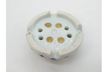 アンティーク　明治期　染付　唐草文　落ち着いた佇まいの碍子2点セット(電笠、電灯、照明器具、電材、陶器)(R-082856)