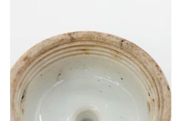 アンティーク　明治期　染付　唐草文　落ち着いた佇まいの碍子2点セット(電笠、電灯、照明器具、電材、陶器)(R-082856)