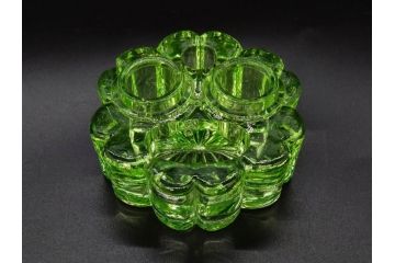 ウランガラス　ハート　花型　繊細で可愛らしいインク壺2点セット(インク壷、インク入れ、インキ、小物入れ、硝子)(R-082857)