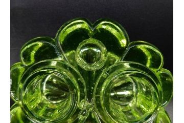 ウランガラス　ハート　花型　繊細で可愛らしいインク壺2点セット(インク壷、インク入れ、インキ、小物入れ、硝子)(R-082857)