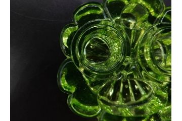 ウランガラス　ハート　花型　繊細で可愛らしいインク壺2点セット(インク壷、インク入れ、インキ、小物入れ、硝子)(R-082857)