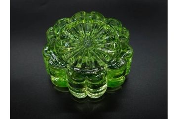 ウランガラス　ハート　花型　繊細で可愛らしいインク壺2点セット(インク壷、インク入れ、インキ、小物入れ、硝子)(R-082857)
