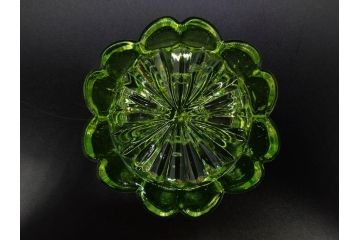 ウランガラス　ハート　花型　繊細で可愛らしいインク壺2点セット(インク壷、インク入れ、インキ、小物入れ、硝子)(R-082857)