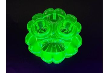 ウランガラス　ハート　花型　繊細で可愛らしいインク壺2点セット(インク壷、インク入れ、インキ、小物入れ、硝子)(R-082857)