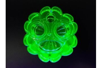 ウランガラス　ハート　花型　繊細で可愛らしいインク壺2点セット(インク壷、インク入れ、インキ、小物入れ、硝子)(R-082857)