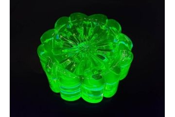 ウランガラス　ハート　花型　繊細で可愛らしいインク壺2点セット(インク壷、インク入れ、インキ、小物入れ、硝子)(R-082857)