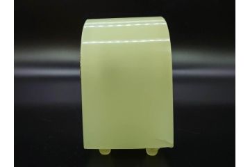 ジャンク品　戦前　当時物　ウランガラス　鶴巻時計店英工舎(EIKOSHA)　ゼンマイ式　空間に温かみをもたらす置時計(硝子、枕時計)(R-082858)