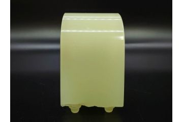 ジャンク品　戦前　当時物　ウランガラス　鶴巻時計店英工舎(EIKOSHA)　ゼンマイ式　空間に温かみをもたらす置時計(硝子、枕時計)(R-082858)