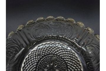 明治〜大正期　プレスガラス　繊細な模様が映えるガラス皿5枚セット(レース、フリル、小皿、深皿、硝子、和ガラス)(R-082860)