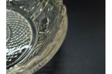 明治〜大正期　プレスガラス　繊細な模様が映えるガラス皿5枚セット(レース、フリル、小皿、深皿、硝子、和ガラス)(R-082860)