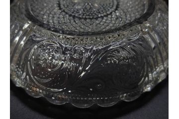 明治〜大正期　プレスガラス　繊細な模様が映えるガラス皿5枚セット(レース、フリル、小皿、深皿、硝子、和ガラス)(R-082860)