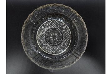 明治〜大正期　プレスガラス　繊細な模様が映えるガラス皿5枚セット(レース、フリル、小皿、深皿、硝子、和ガラス)(R-082860)