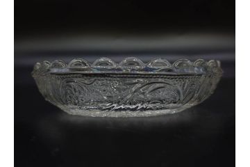 明治〜大正期　プレスガラス　繊細な模様が映えるガラス皿5枚セット(レース、フリル、小皿、深皿、硝子、和ガラス)(R-082860)