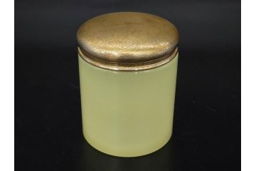 戦前 当時物 ウランガラス 上品な佇まいの小物入れ&灰皿セット(蓋物、アシュトレイ、和ガラス、硝子瓶)(R-082861)